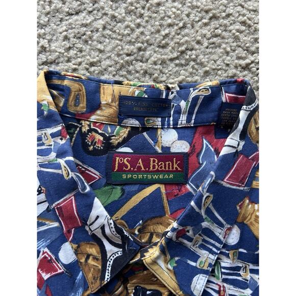 Vintage Jos A Banks Golf Print Button Up Shirt Mens XLarge 100% Cotton All Over - Picture 3 of 7